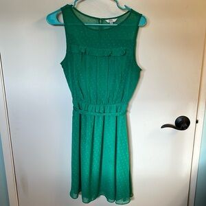 Green Swiss dot sleeveless mini dress